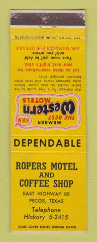 Matchbook Cover - Best Western Rogers Motel Pecos TX