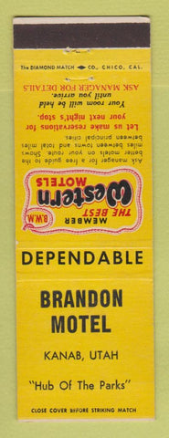 Matchbook Cover - Best Western Brandon Motel Kanab UT