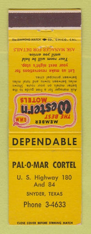 Matchbook Cover - Best Western Pal O Mar Cortel Snyder TX