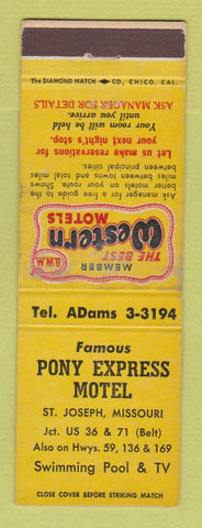 Matchbook Cover - Best Western Pony Express Motel St Joseph MO WEAR