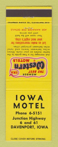 Matchbook Cover - Best Western Iowa Motel Davenport IA