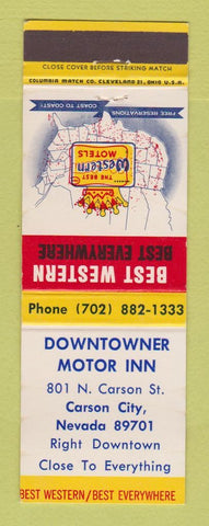 Matchbook Cover - Best Western Downtowner Motor Inn Carson City NV WEAR