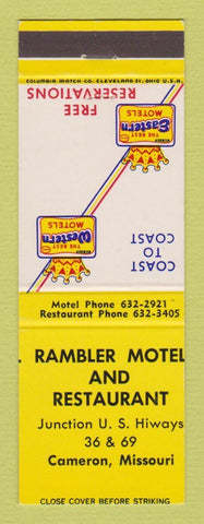 Matchbook Cover - Best Western Rambler Motel Restaurant Cameron MO
