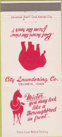 Matchbook Cover - City Laundering Co Oelwein IA laundry  30 Strike