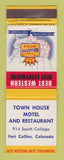 Matchbook Cover - Best Western Town House Motel Fort Collins Colorado