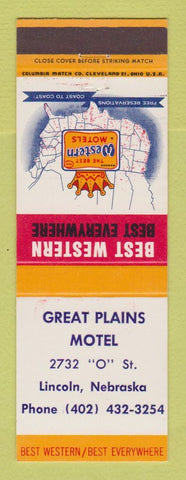 Matchbook Cover - Best Western Great Plains Motel Lincoln NE