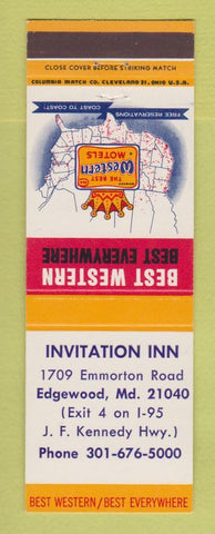 Matchbook Cover - Best Western Invitation Inn Edgewood MD