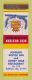 Matchbook Cover Best Western Ashburn Motor Inn Honey Bear Restaurant Ashburn GA
