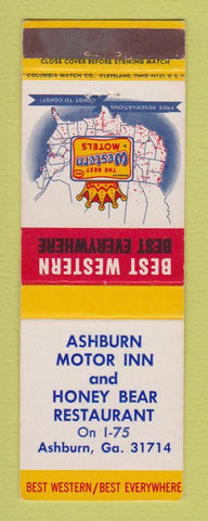 Matchbook Cover Best Western Ashburn Motor Inn Honey Bear Restaurant Ashburn GA
