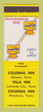 Matchbook Cover - Best Western Colonial Abilene Colorado City Monahans TX