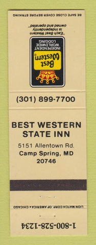 Matchbook Cover - Best Western State Inn Camp Spring MD
