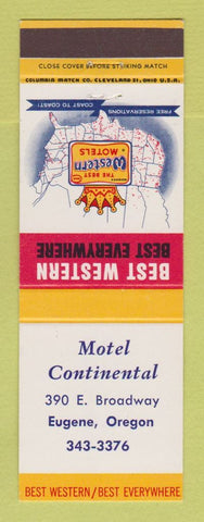 Matchbook Cover - Best Western Motel Continental Eugene OR
