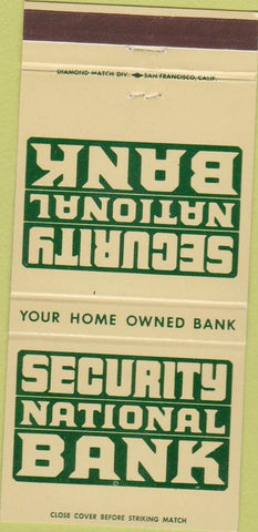 Matchbook Cover - Security National Bank no town 30 Strike