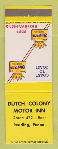 Matchbook Cover - Best Western Dutch Colony Motor Inn Reading PA