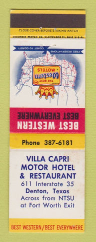 Matchbook Cover - Best Western Villa Capri Motor Hotel Denton TX
