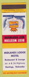 Matchbook Cover - Best Western Midlands Lodge Motel Hastings NE