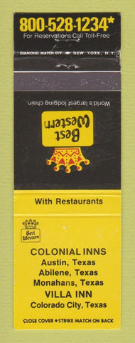 Matchbook Cover - Best Western Colonial Austin Abilene Monahans TX Colorado City