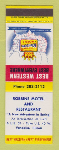Matchbook Cover - Best Western Robbins Motel Vandalia IL