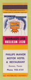 Matchbook Cover - Best Western Phillips Manor Motor Hotel Dumas TX