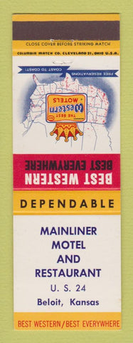 Matchbook Cover - Best Western Mainliner Motel Beloit KS