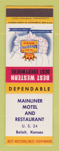 Matchbook Cover - Best Western Mainliner Motel Restaurant Beloit KS