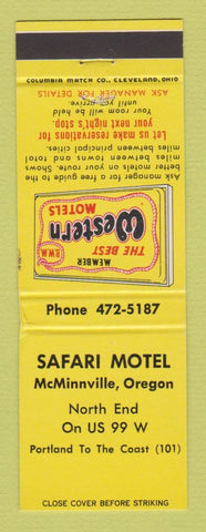 Matchbook Cover - Best Western Safari Motel McMinnville OR WEAR