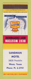 Matchbook Cover - Best Western Sandman Motel Waco TX