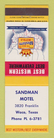 Matchbook Cover - Best Western Sandman Motel Waco TX