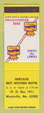 Matchbook Cover - Best Western Heritage Motel Wentzville MO