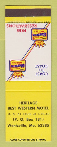 Matchbook Cover - Best Western Heritage Motel Wentzville MO