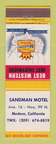 Matchbook Cover - Best Western Sandman Motel Madera CA