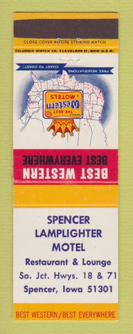 Matchbook Cover - Best Western Spencer Lamplighter Motel Spencer IA