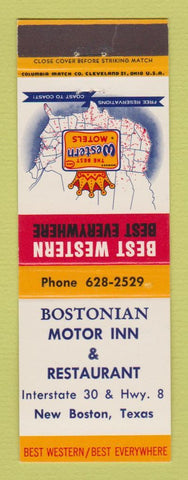 Matchbook Cover - Best Western Bostonian Motor Inn New Boston TX