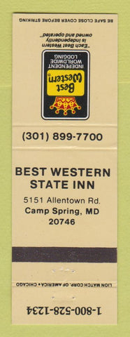 Matchbook Cover - Best Western State Inn Camp Spring MD