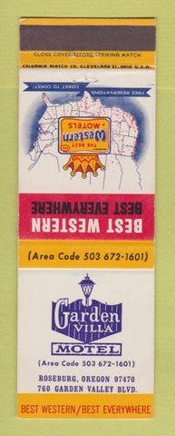 Matchbook Cover - Best Western Garden Villa Motel Roseburg OR