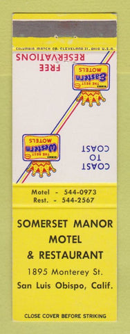 Matchbook Cover - Best Western Somerset Manor Motel San Luis Obispo CA