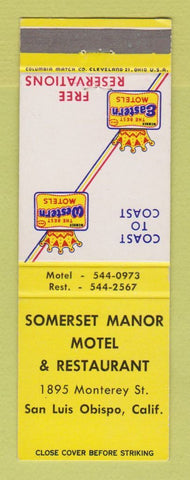 Matchbook Cover - Best Western Somerset Manor Motel San Luis Obispo CA