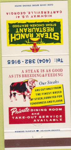 Matchbook Cover - Steak Ranch Restaurant Cartersville GA 30 Strike