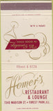 Matchbook Cover - Homer's Restaurant Forest Park IL 30 Strike
