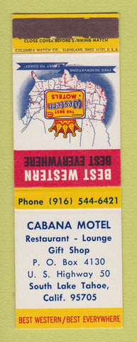 Matchbook Cover - Best Western Cabana Motel South Lake Tahoe CA