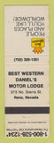 Matchbook Cover - Best Western Daniel's Motor Lodge Reno NV
