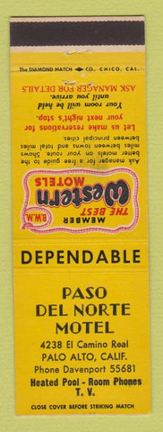 Matchbook Cover - Best Western Paso Del Norte Motel Palo Alto CA