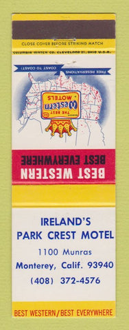 Matchbook Cover - Best Western Ireland's Park Crest Motel Monterey CA