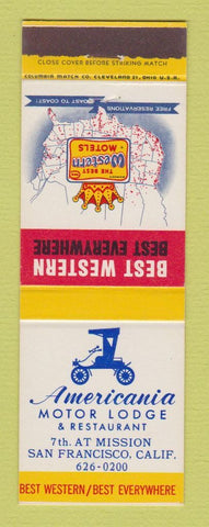 Matchbook Cover - Best Western Americania Motor Lodge San Francisco CA