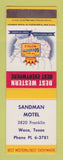 Matchbook Cover - Best Western Sandman Motel Waco TX