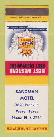 Matchbook Cover - Best Western Sandman Motel Waco TX