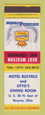 Matchbook Cover - Best Western Motel Bucyrus Otto's Dining Room Bucyrus OH
