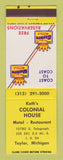 Matchbook Cover - Best Western Koth's Colonial House Taylor MI