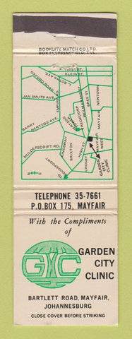 Matchbook Cover - Garden City Clinc Johannesburg South Africa WEAR