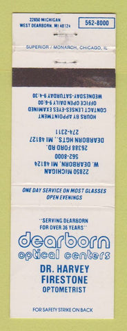 Matchbook Cover - Dearborn Optical Centers MI Harvey Firestone